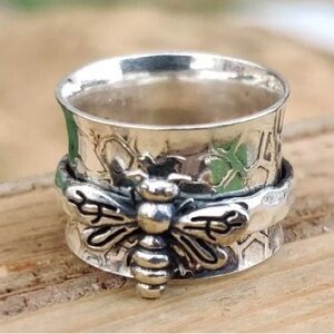 Silver Honey Bee Spinner Ring Solid 925 Sterling Band Statement Ring For Her